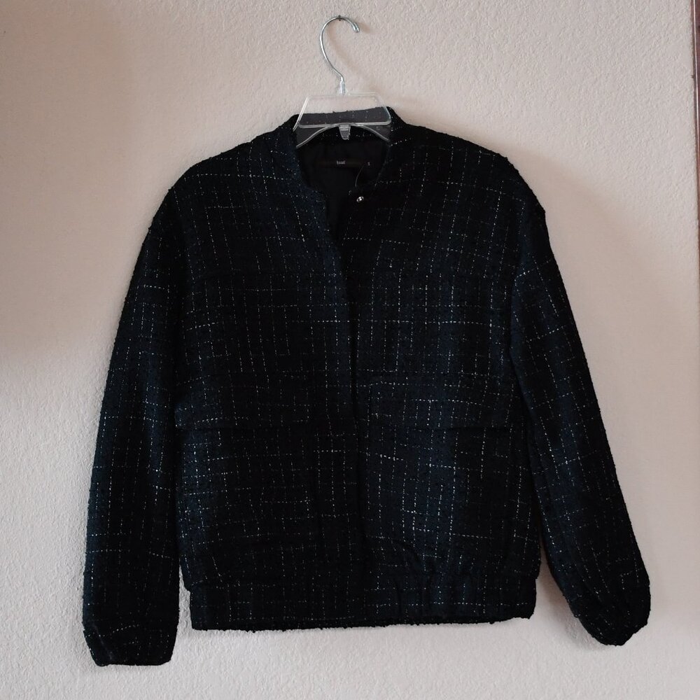 Anthropologie Hazel Women's Black Tweed Satin Lined Snap Front Jacket Size Small